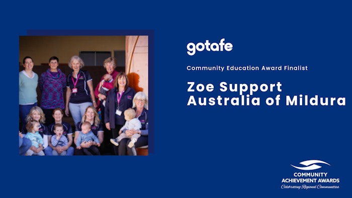 Community Education Award Finalist: Zoe Support Australia (photo of women and children smiling)