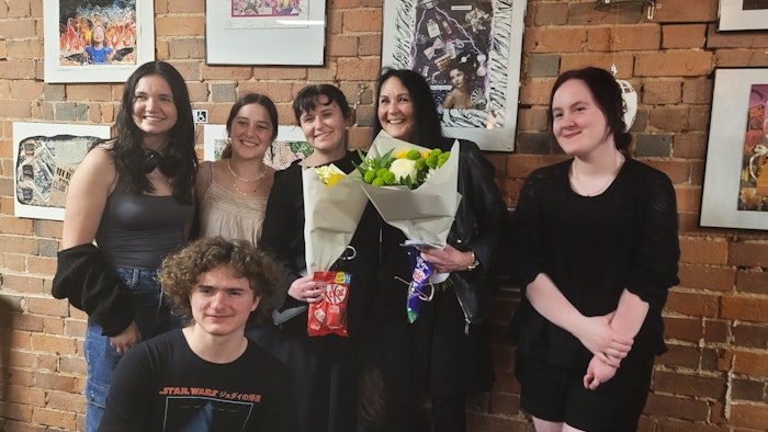 Art and design students at the exhibition opening in Shepparton.