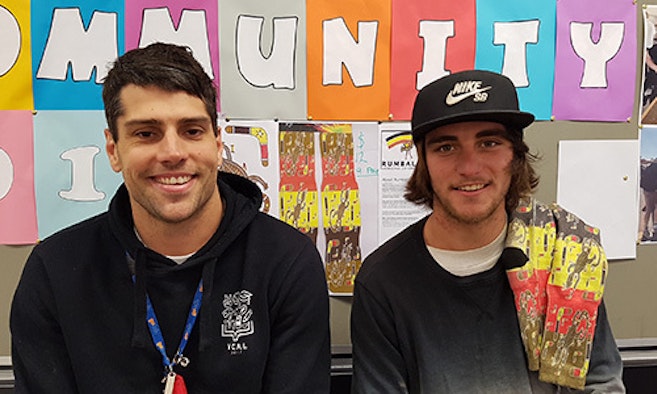 VCAL Trainer Mitch Seaton with VCAL student Jordan Wilson and his social enterprise project